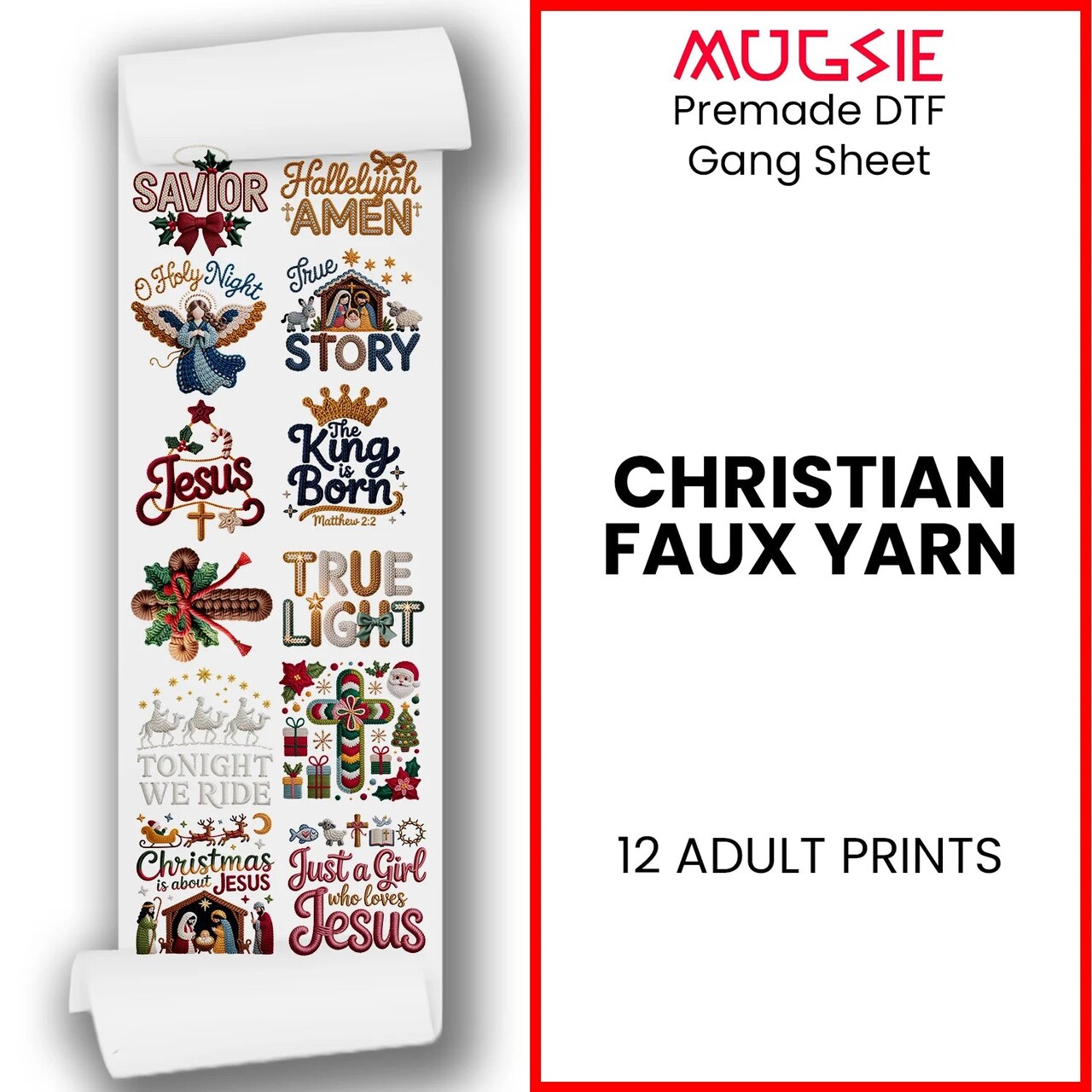 Christmas DTF Transfers - Christian Faith Gang Sheet - 12 Designs Ready To Press